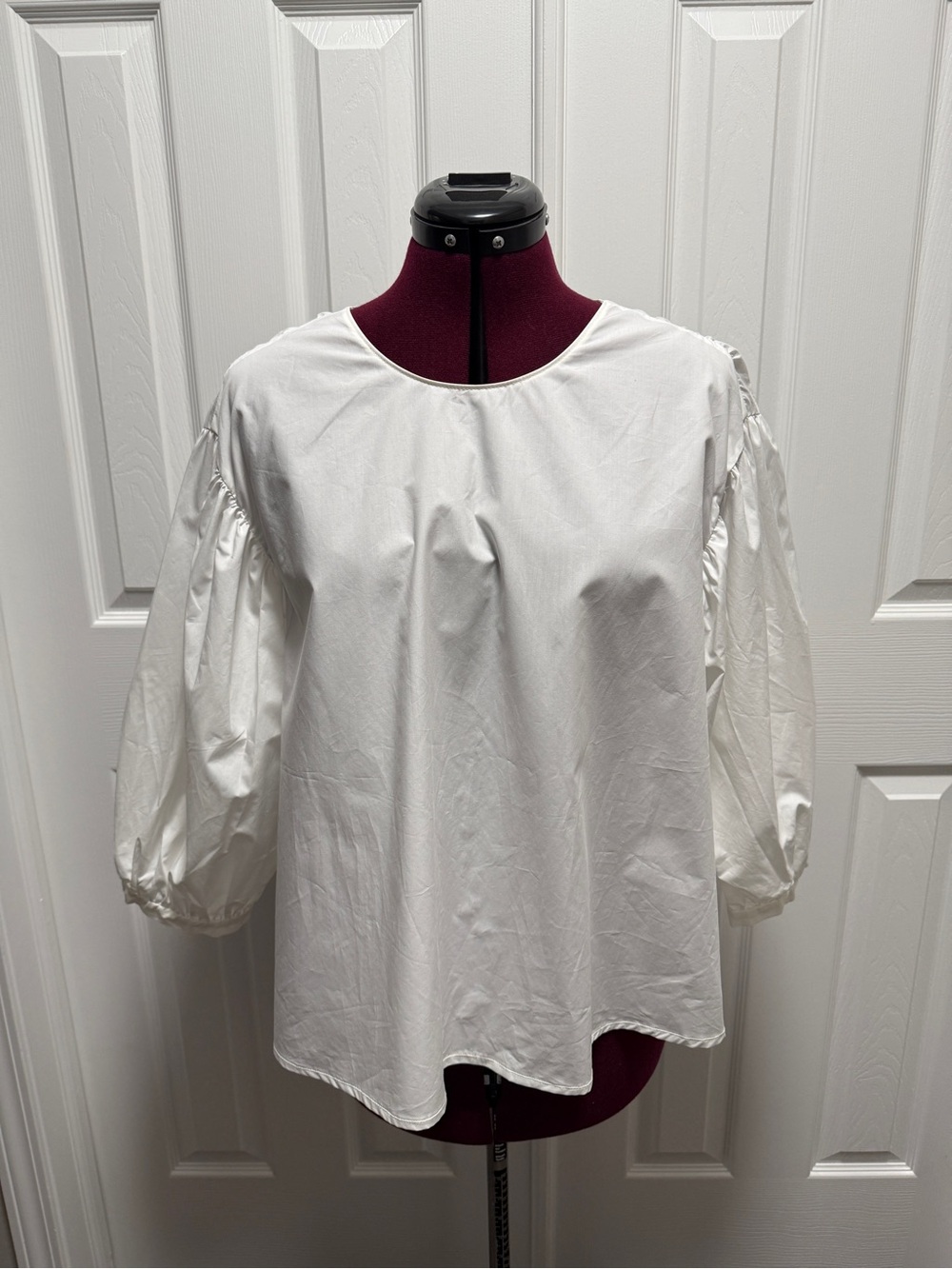 Boss White Puff-Sleeve Round-Neck Blouse